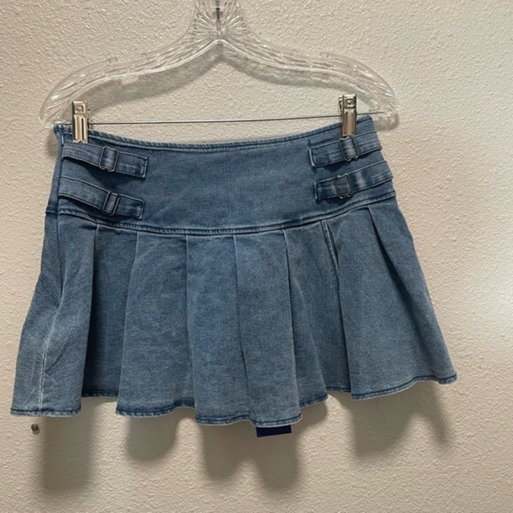 Denim Mini Skirt with Buckle Detail